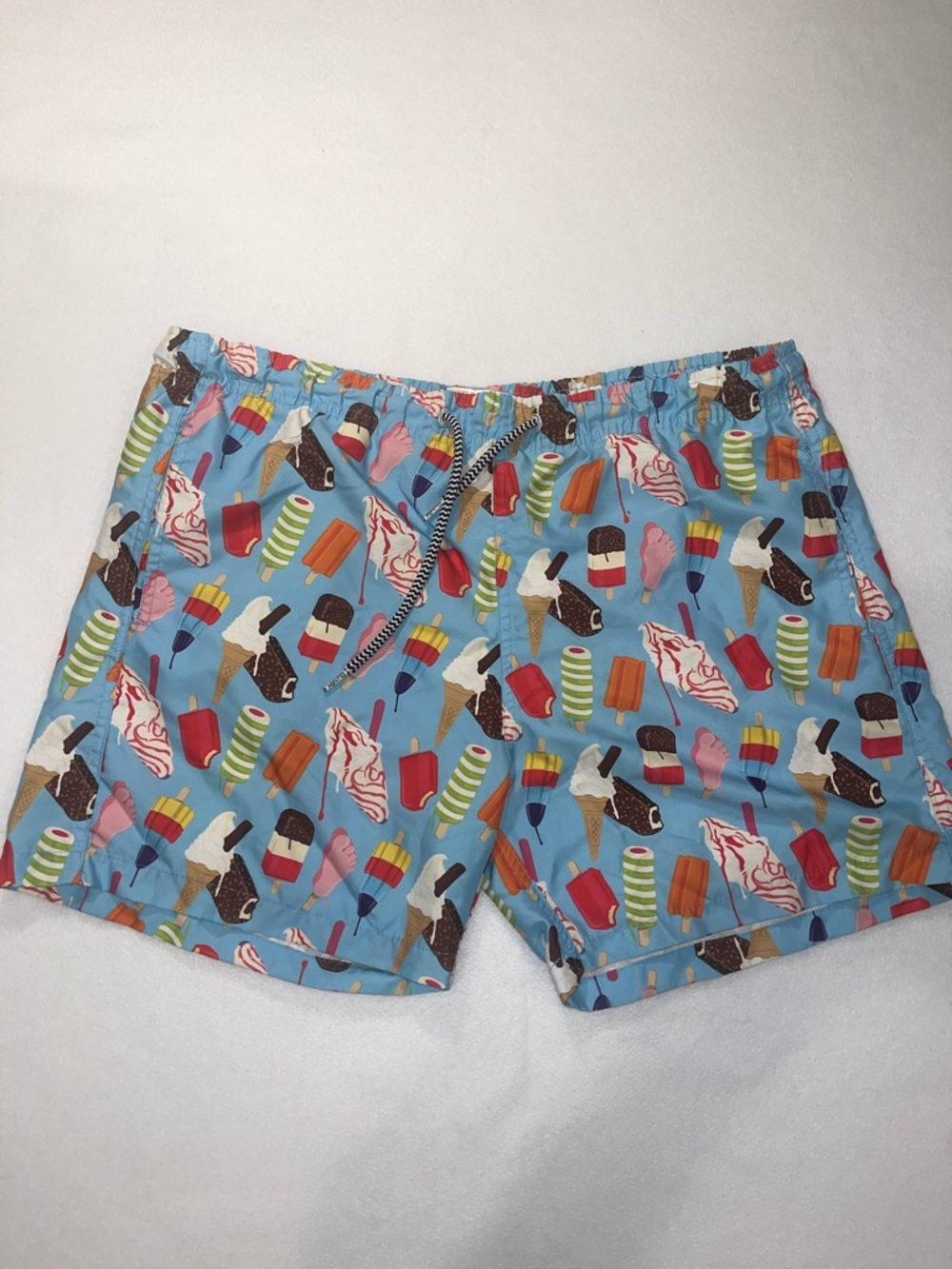 Men's Ice Cream Print Athletic Swim Shorts - Light Blue
